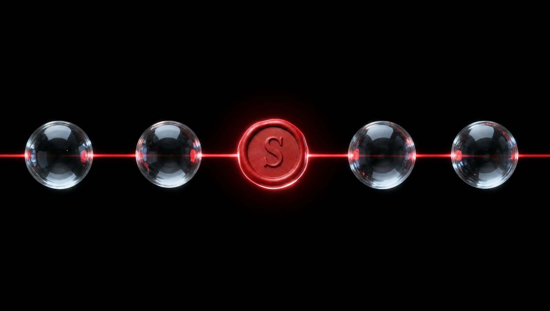 Five nodes on a red beam, the wax seal in the middle